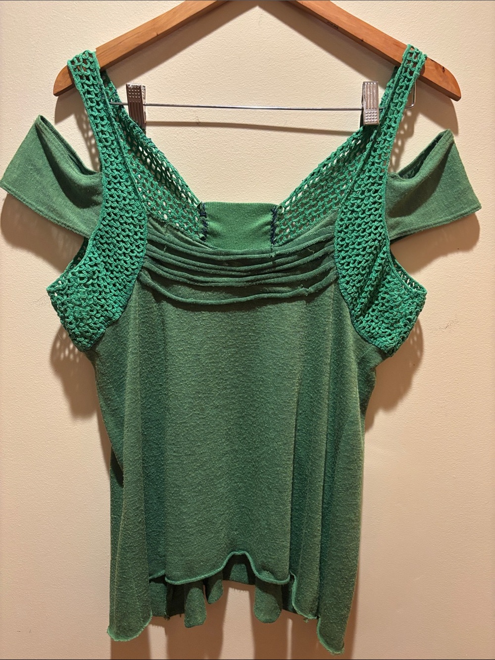 Free People Green Cold-Shoulder Knit Tank with Crochet Straps